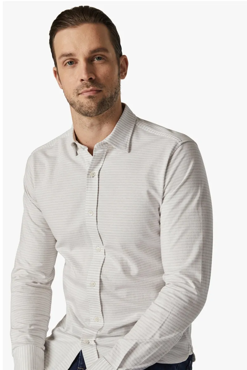 34 Heritage Taupe Horizontal Stripe Jacquard Shirt