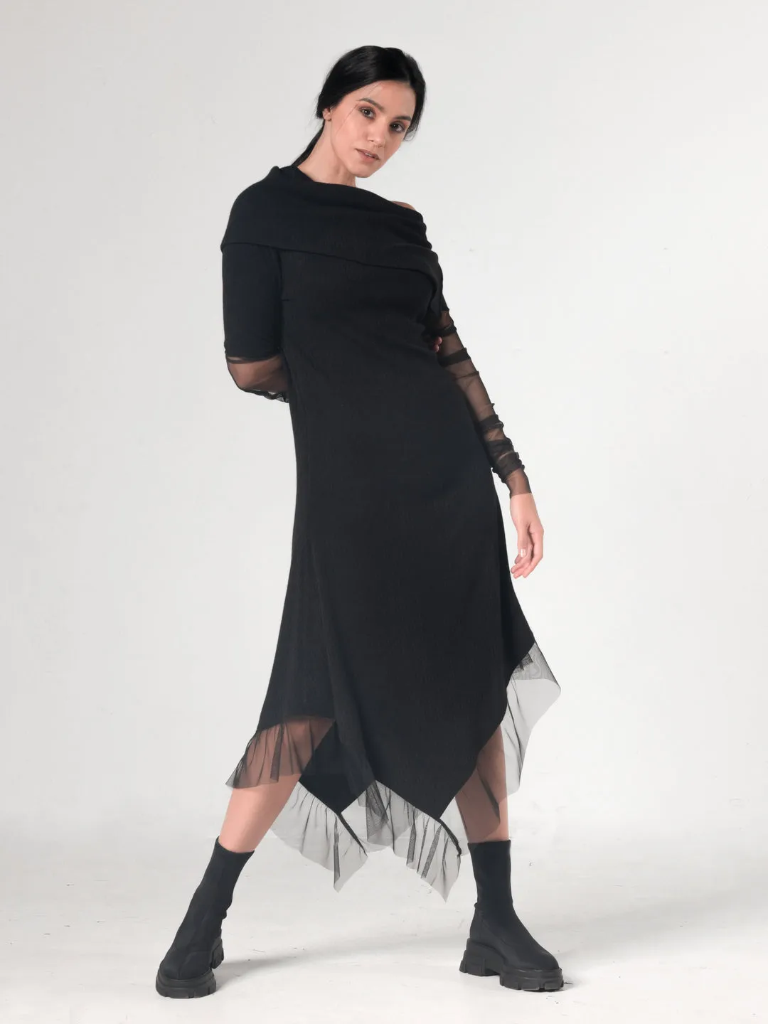 Asymmetric Black Tunic Dress by Metamorphoza