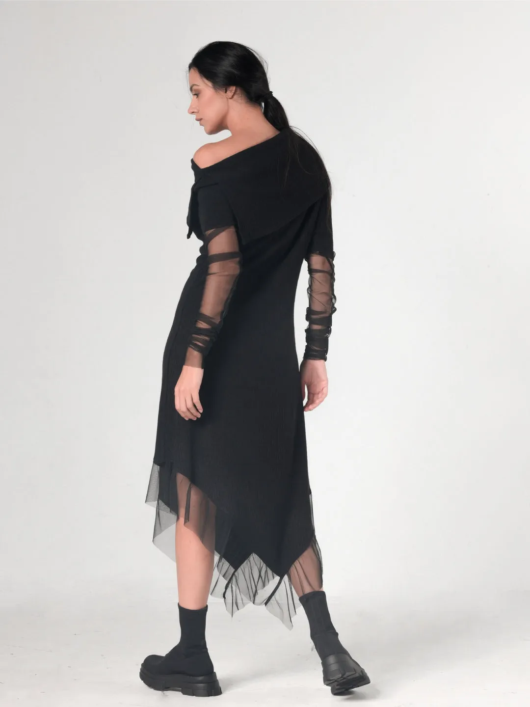 Asymmetric Black Tunic Dress by Metamorphoza