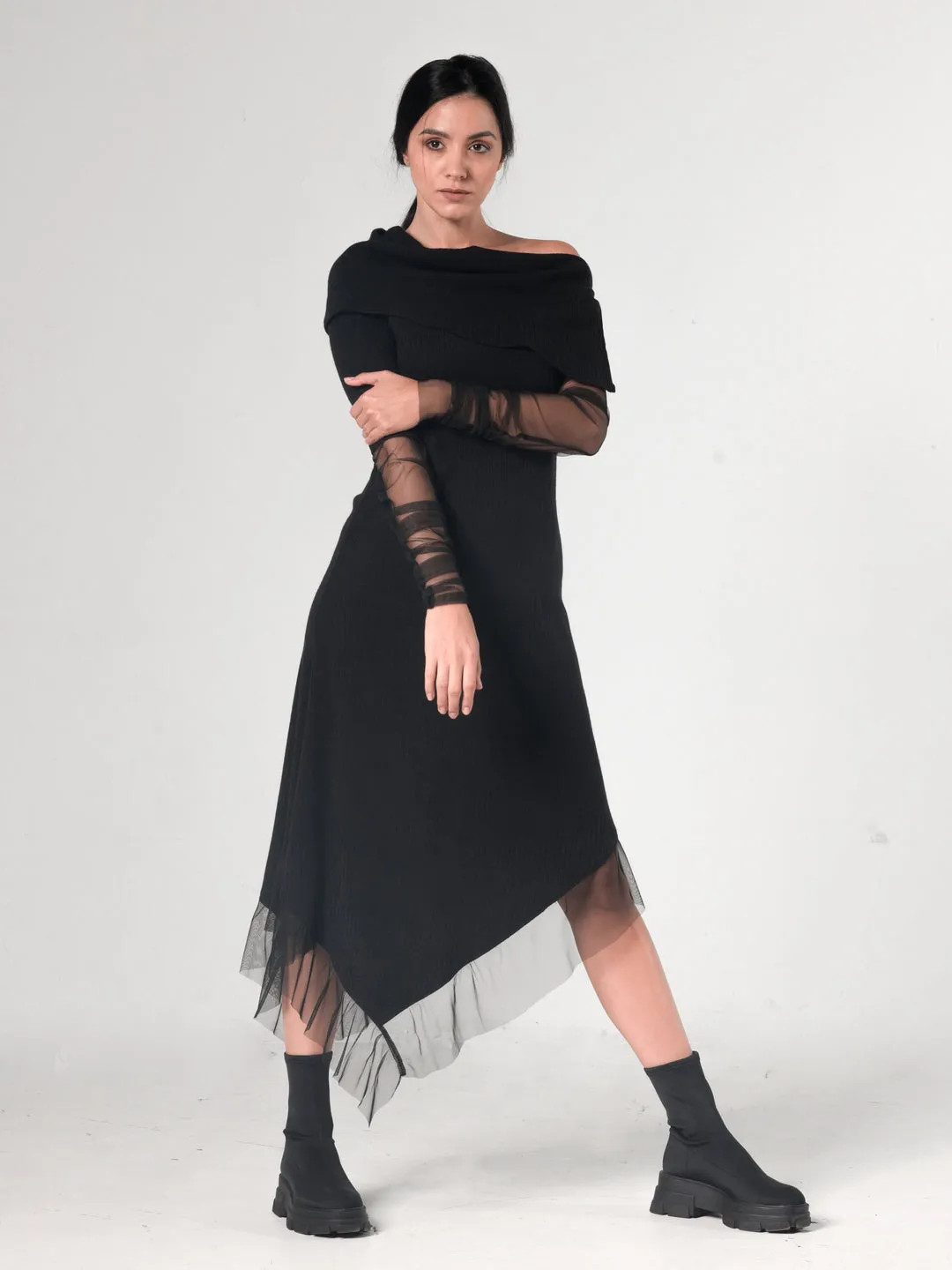 Asymmetric Black Tunic Dress by Metamorphoza