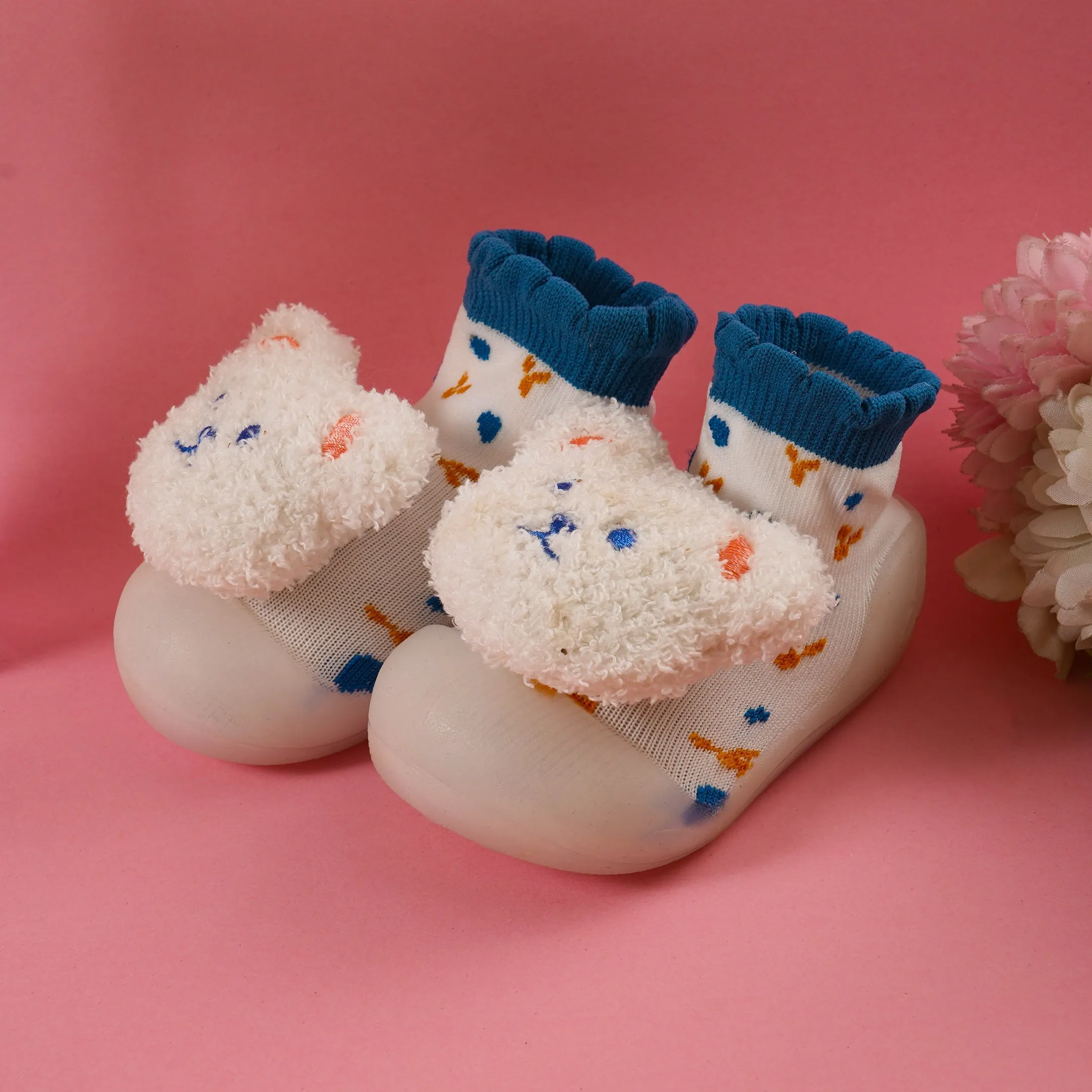 Baby Grip Socks Shoes Bear White - Sunshine