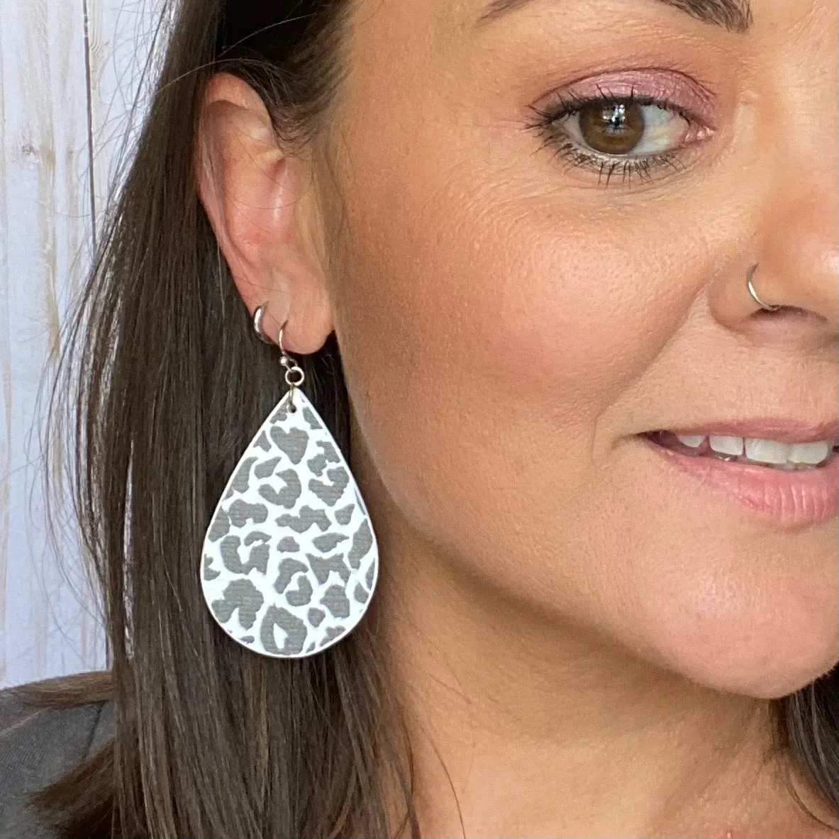 Black and White Leopard Wood Earrings