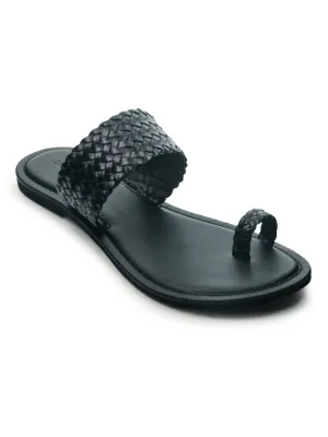 Black Weaved One Toe Sandal