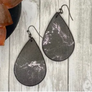 Black  White Marble Pattern Wood Earrings