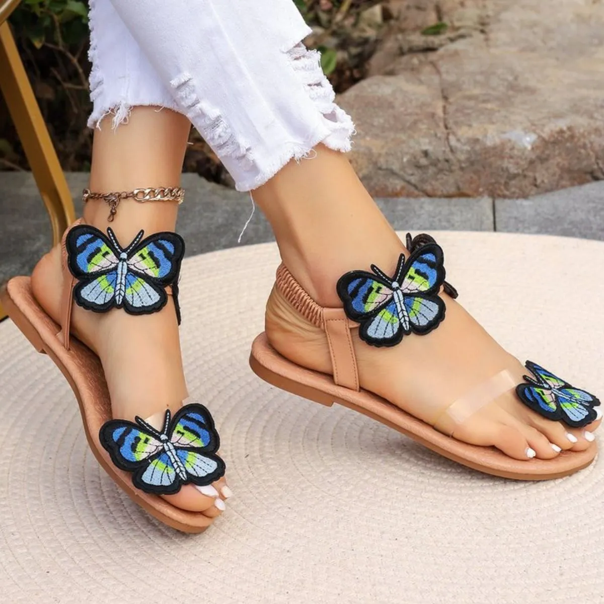 Butterfly Toe Loop Flat Sandals