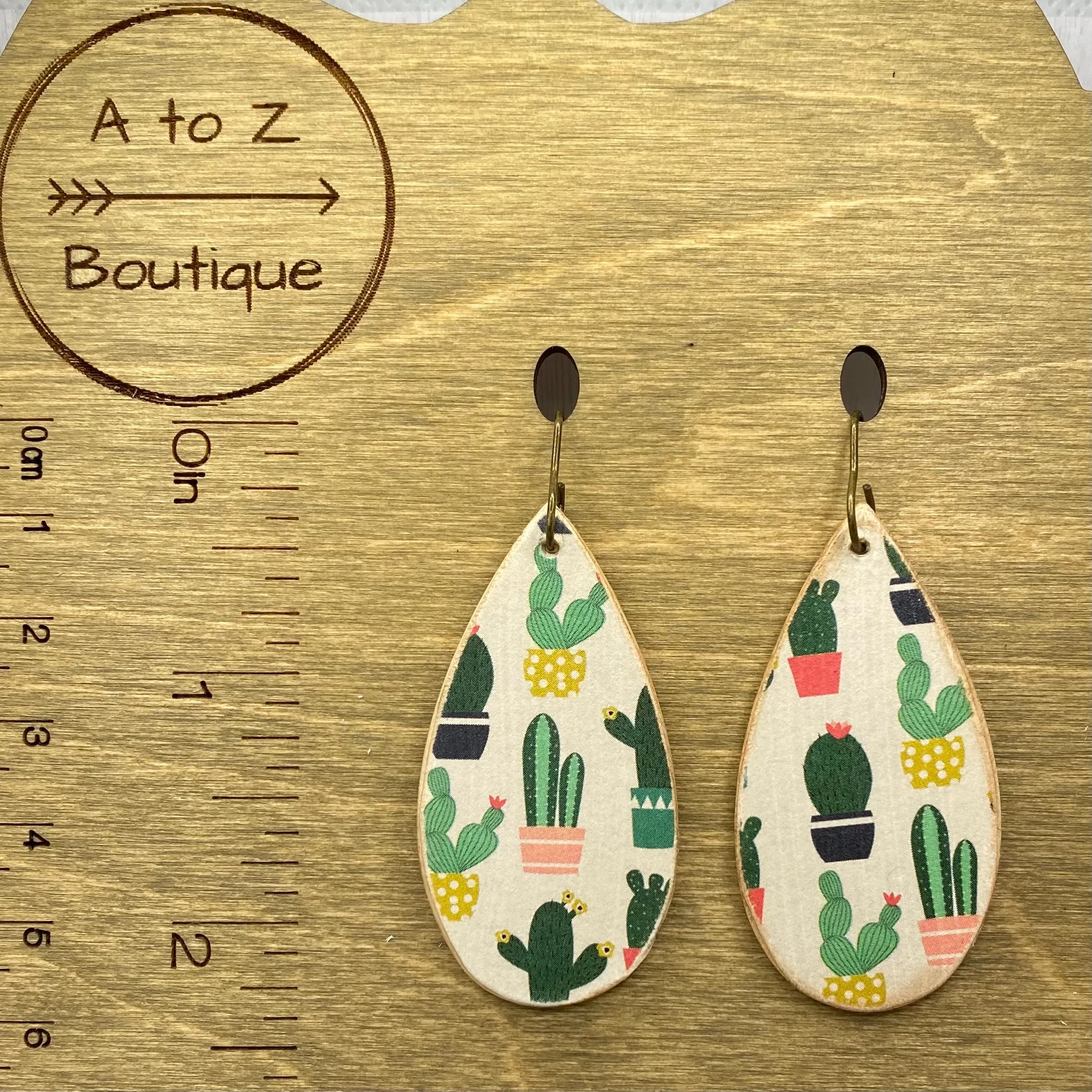 Cactus  Floral Wood Earrings