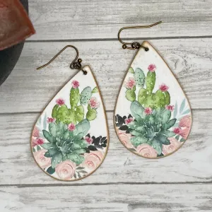 Cactus Flower Wood Earrings