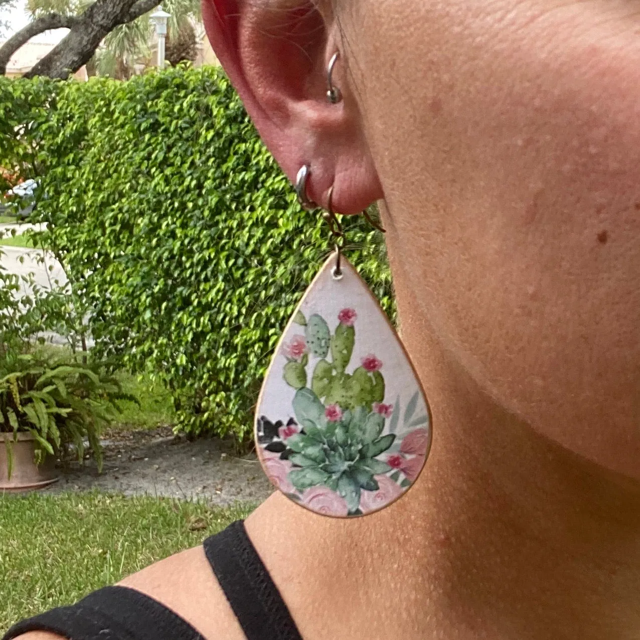 Cactus Flower Wood Earrings