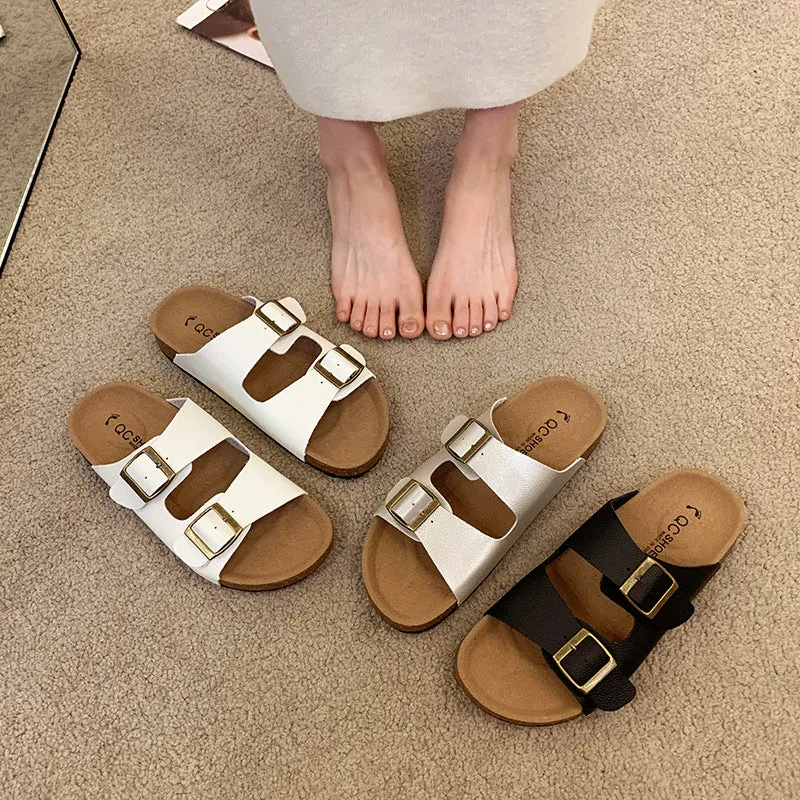 Double Buckle Flat Sandals
