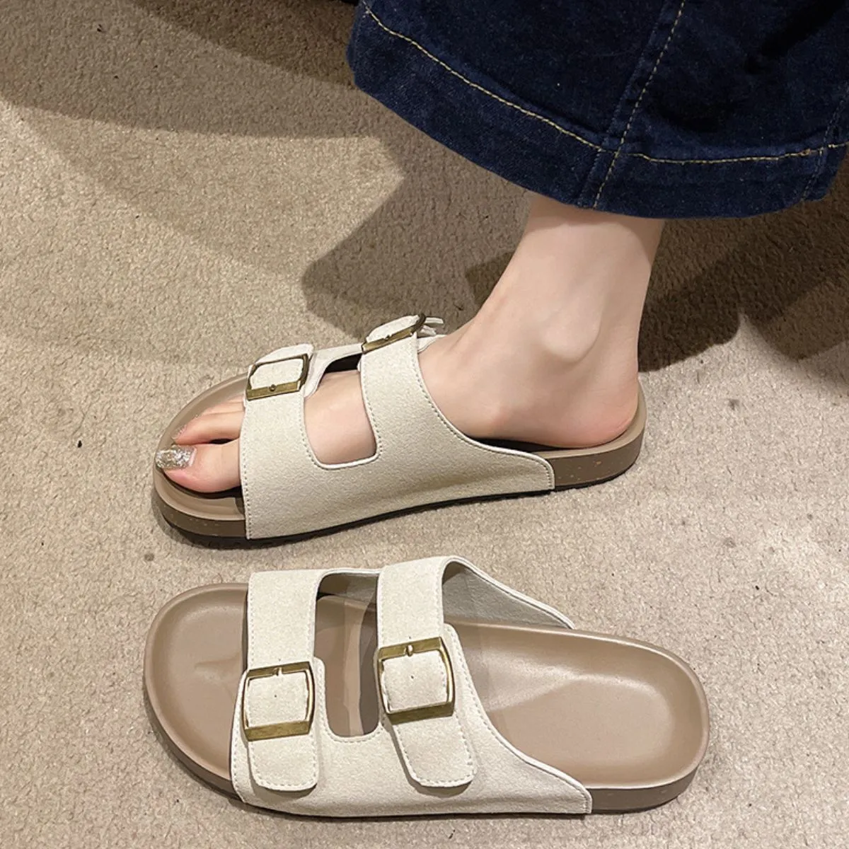 Double Buckle Flats Sandals