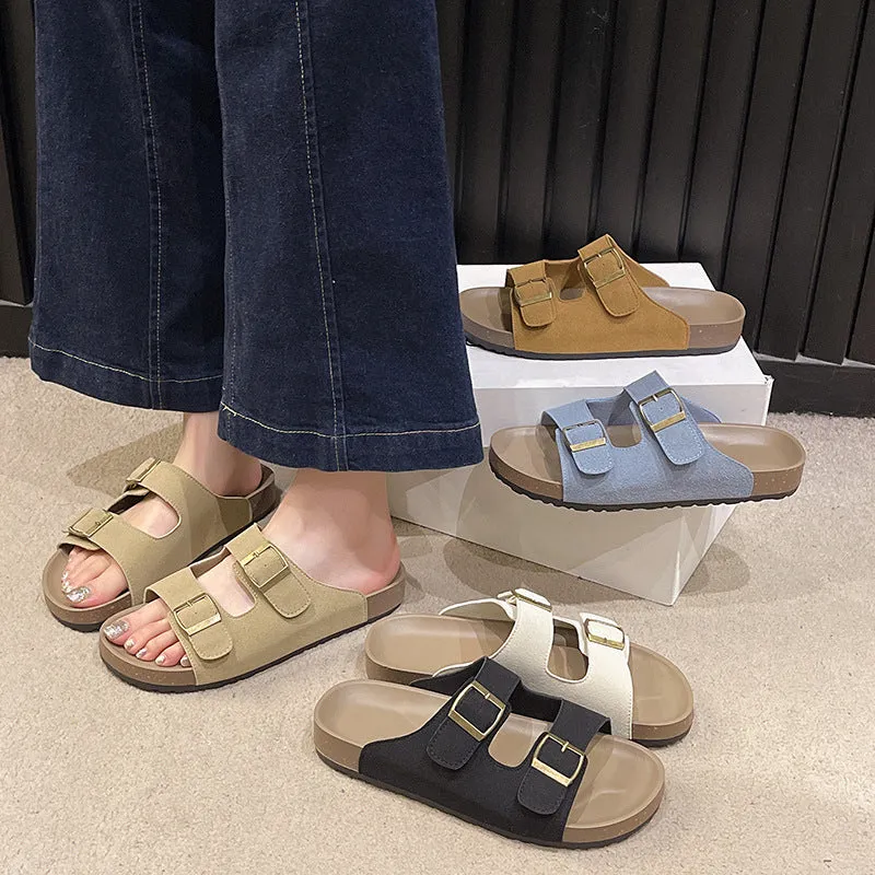 Double Buckle Flats Sandals