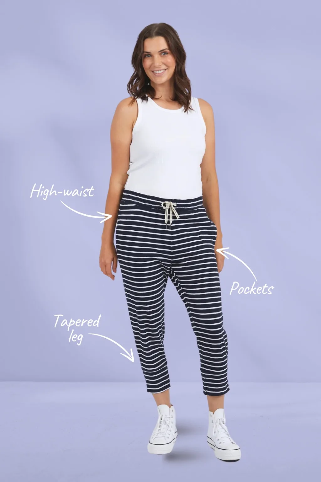 Elm Brunch Pants Navy White Stripe