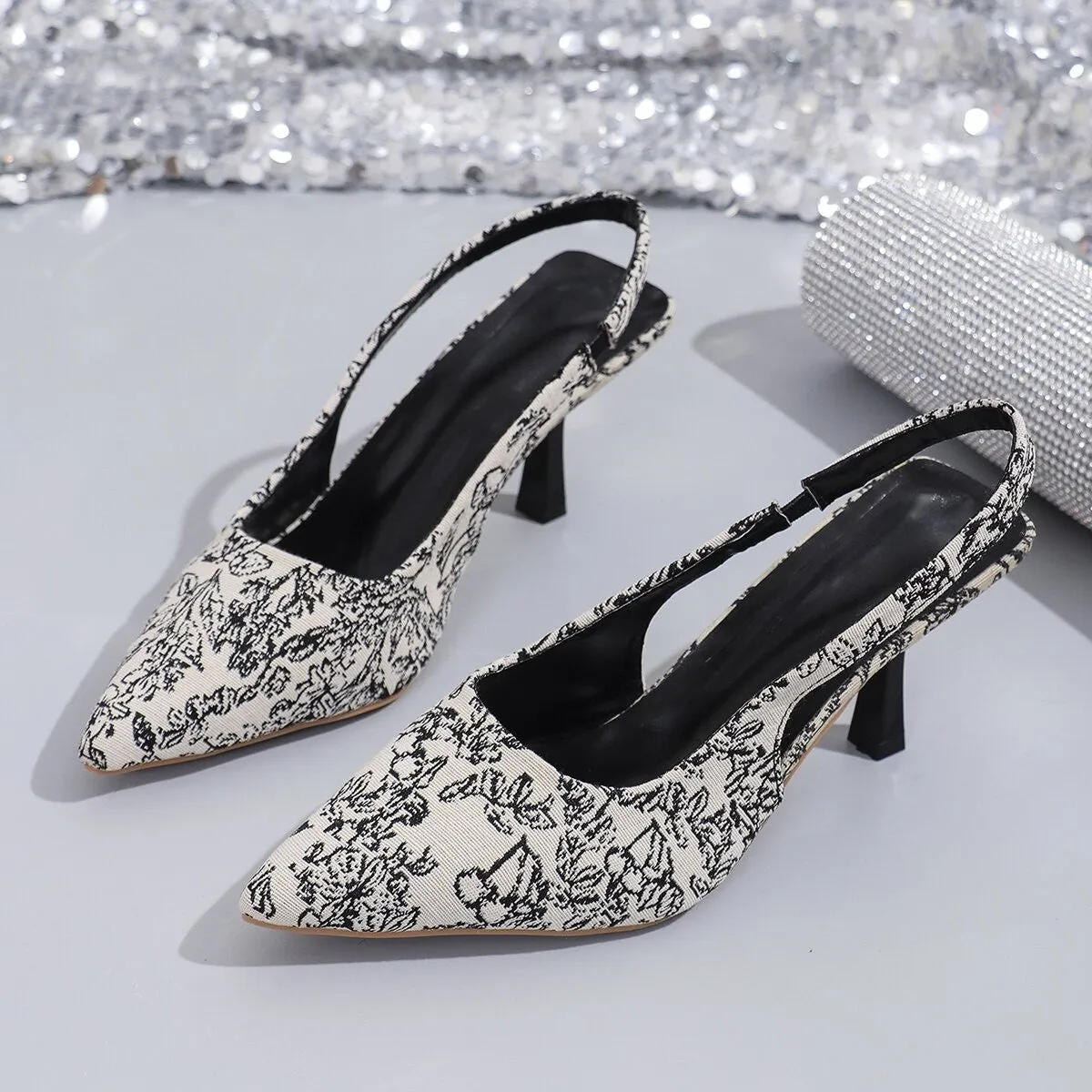 Floral Point Toe Slingback Pumps