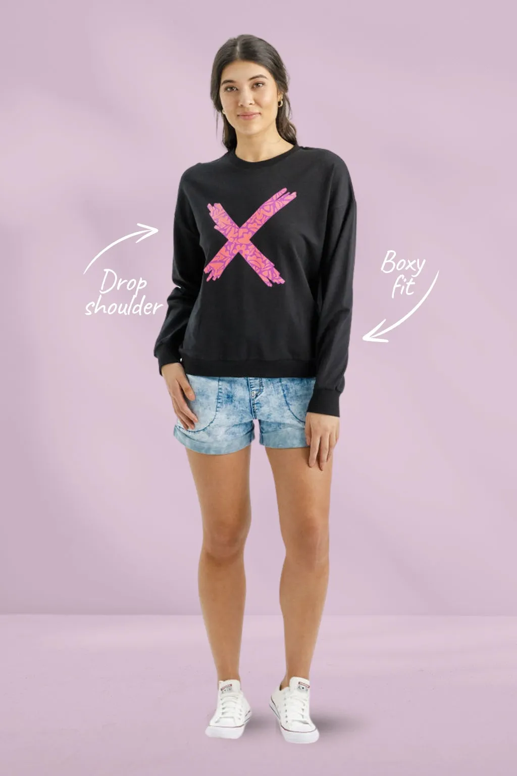 Homelee Kayla Crew Black with Sunset Floral X