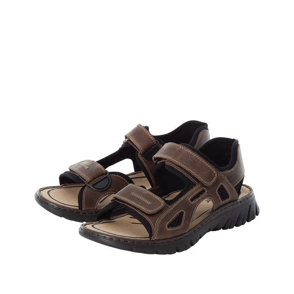 Mens Rieker Walking Sandals Leather Brown Hook & Loop Strap 26761-26