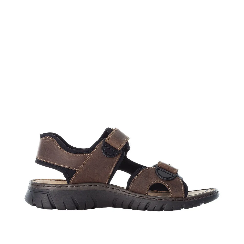 Mens Rieker Walking Sandals Leather Brown Hook & Loop Strap 26761-26