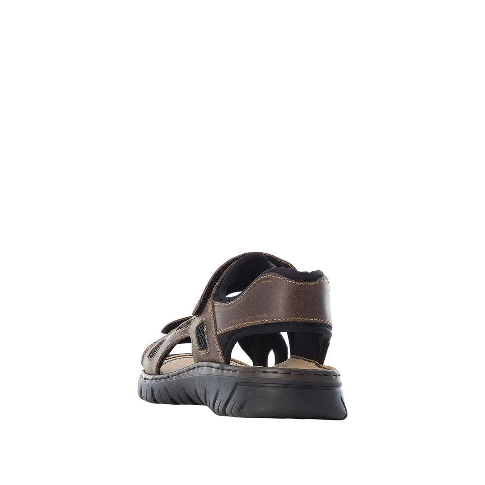 Mens Rieker Walking Sandals Leather Brown Hook & Loop Strap 26761-26