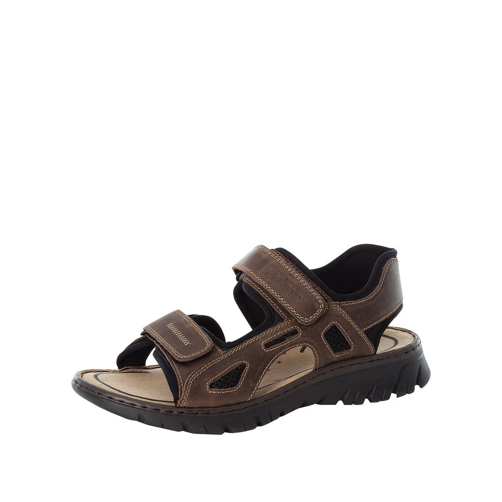 Mens Rieker Walking Sandals Leather Brown Hook & Loop Strap 26761-26