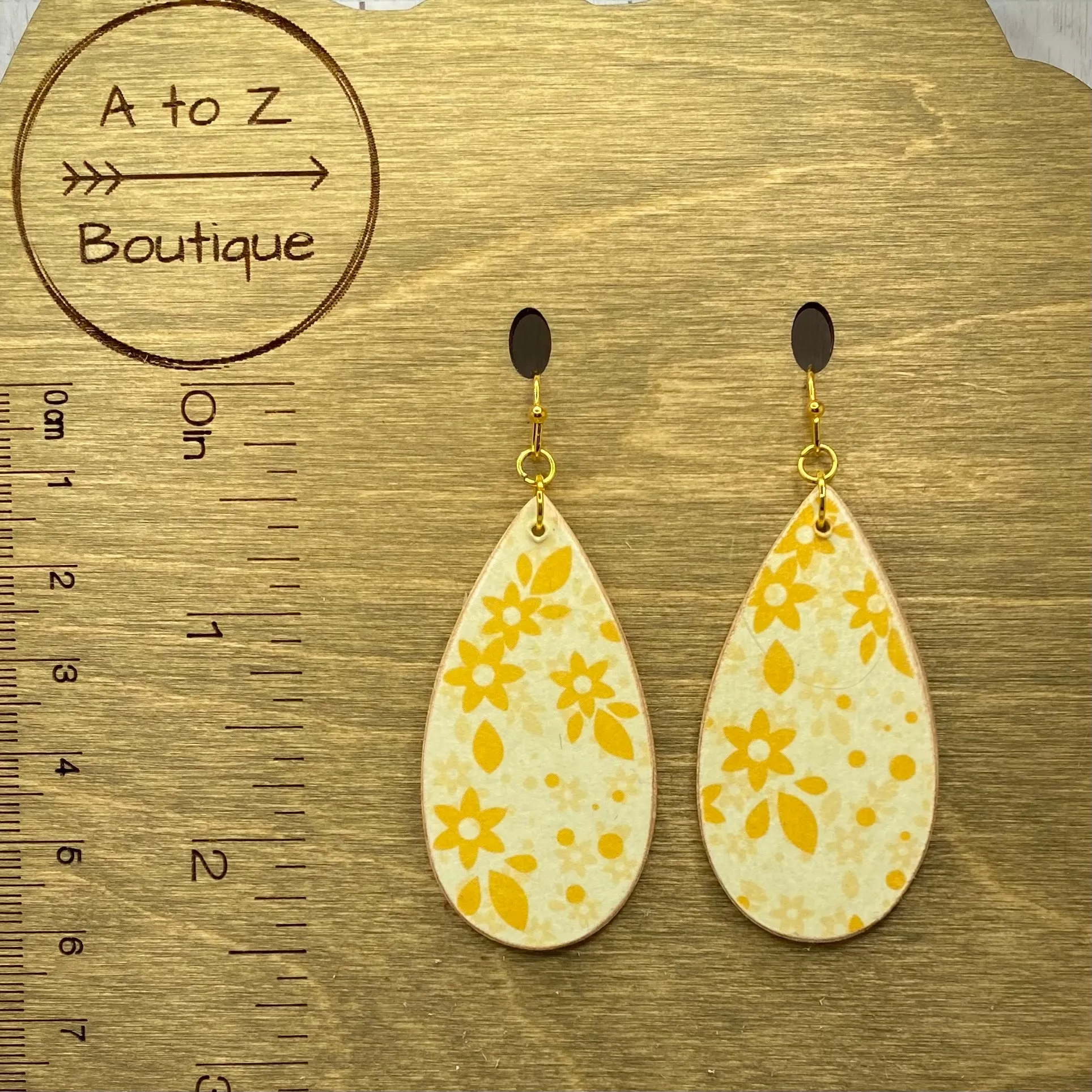 Mustard Floral Wood Earrings