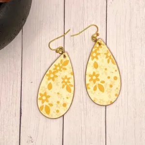 Mustard Floral Wood Earrings