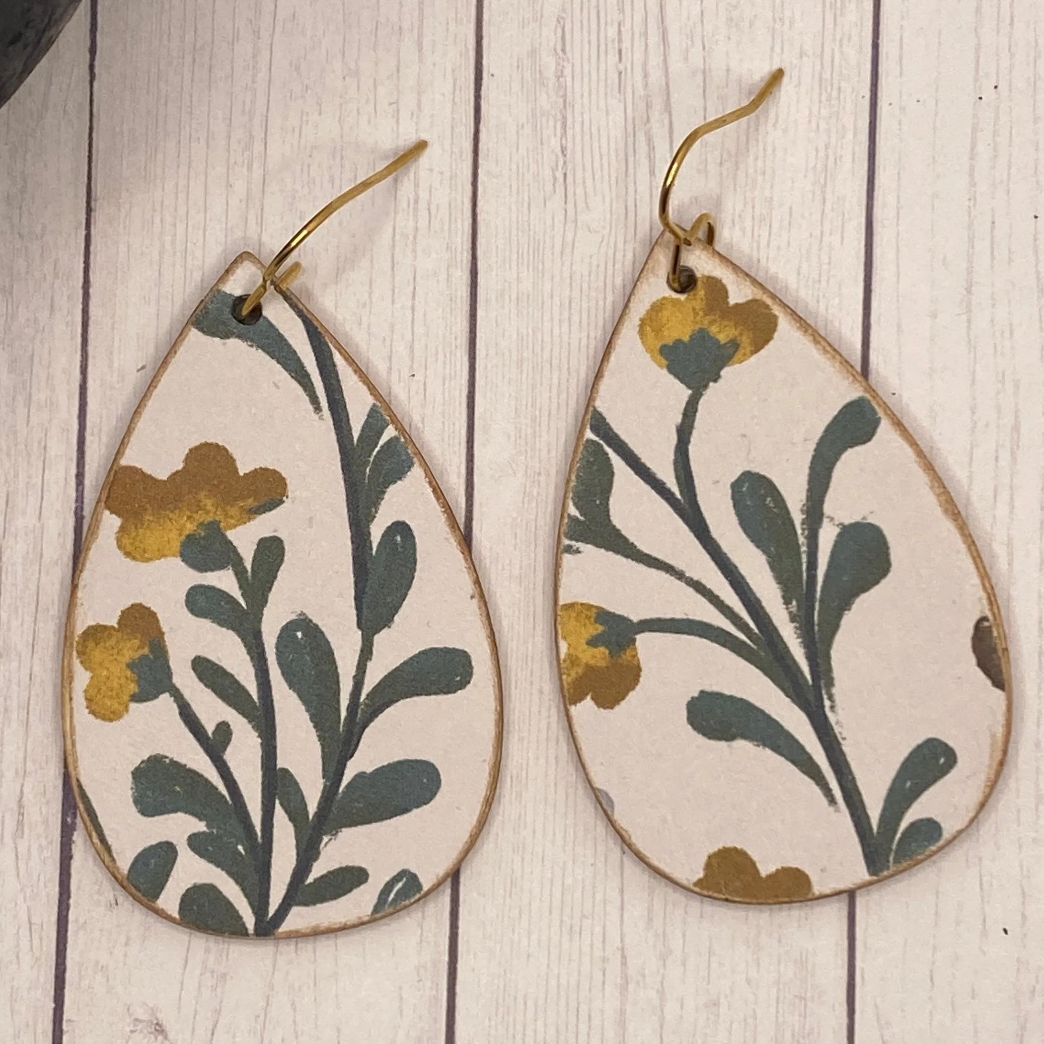 Mustard Flower Wood Earrings