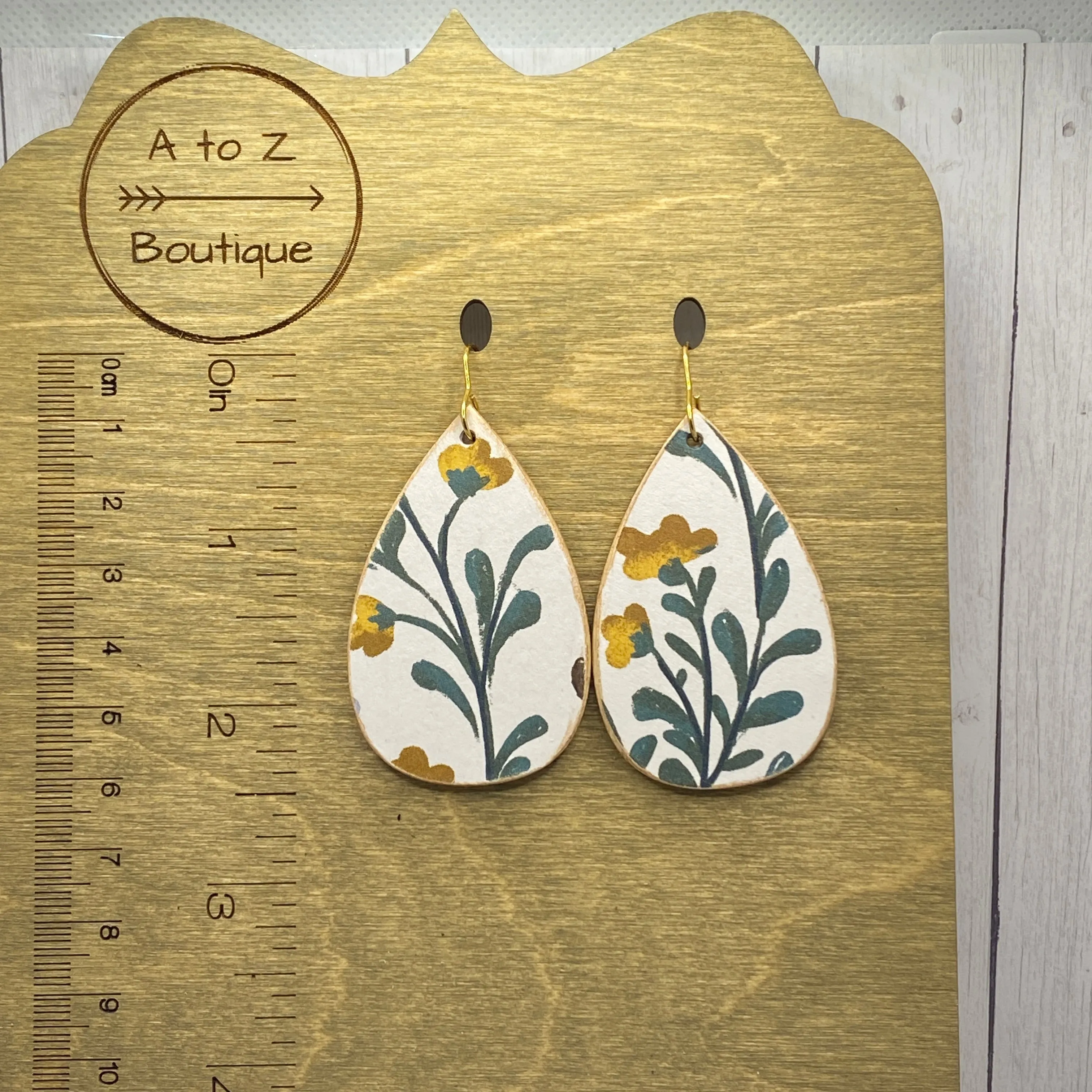Mustard Flower Wood Earrings