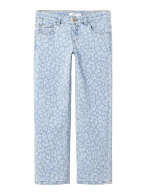 Name it Girls Wide Leg Jeans - Leopard Print