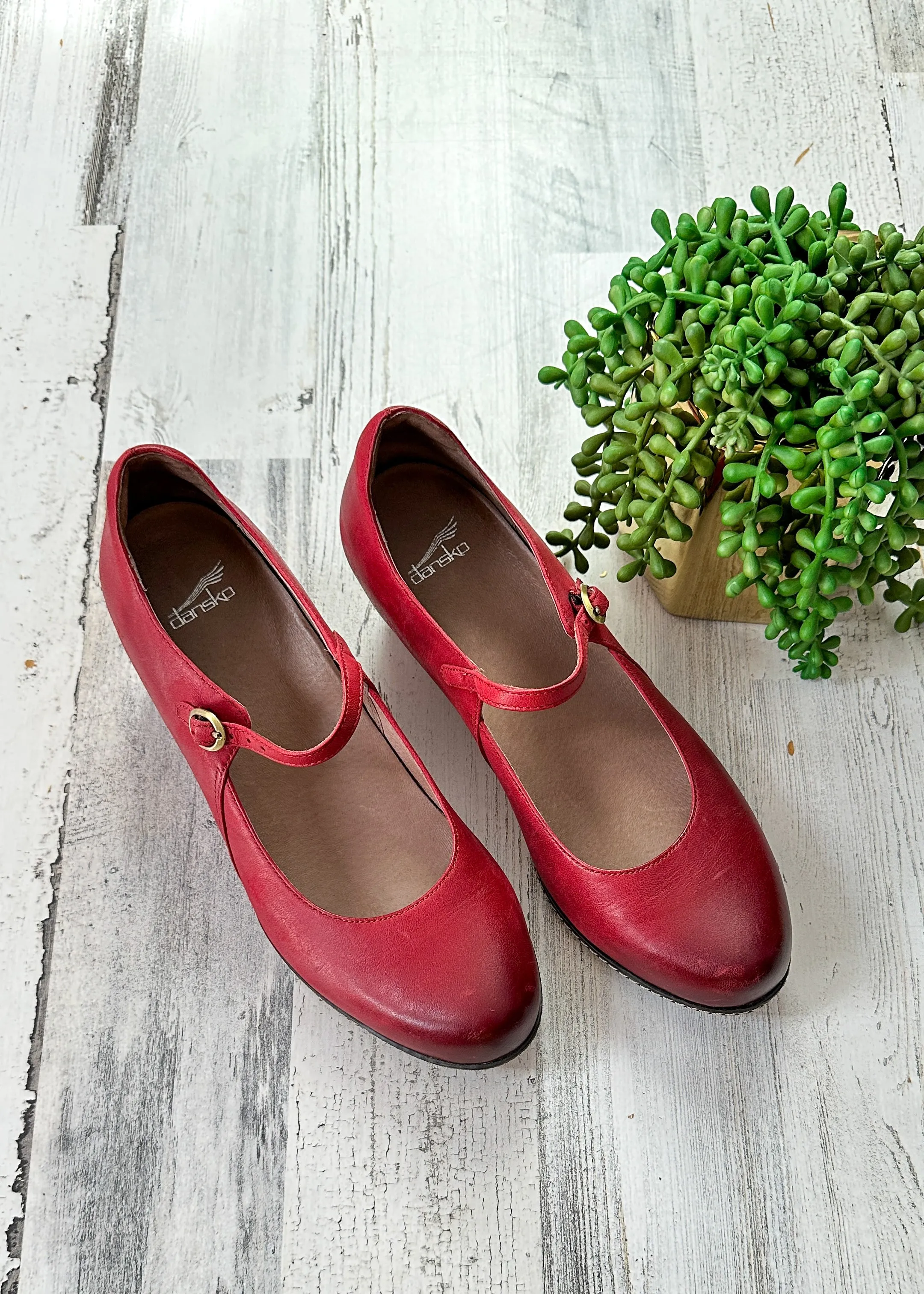 NEW Dansko Red Leather Loralie Mary Jane Wedge Shoes (41 or 10)