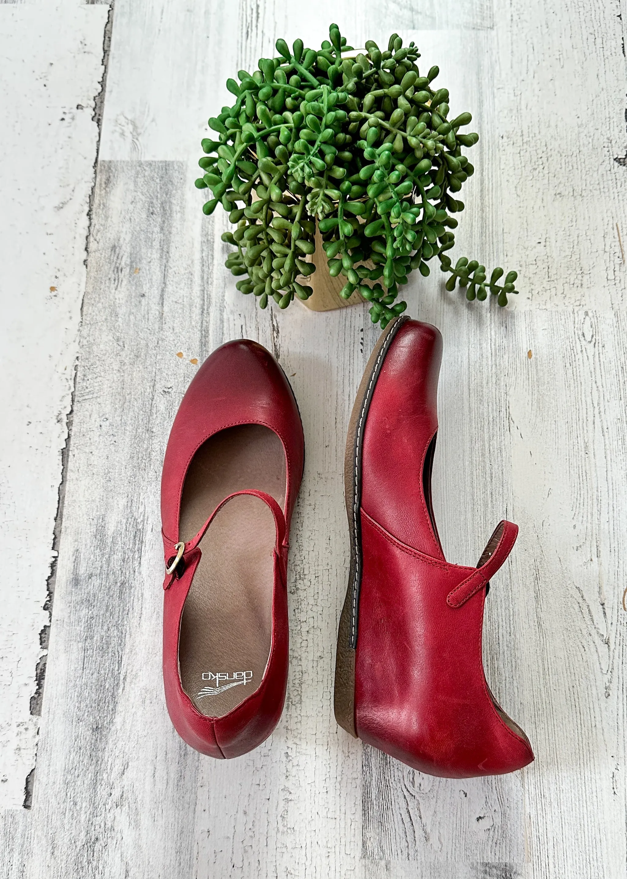 NEW Dansko Red Leather Loralie Mary Jane Wedge Shoes (41 or 10)