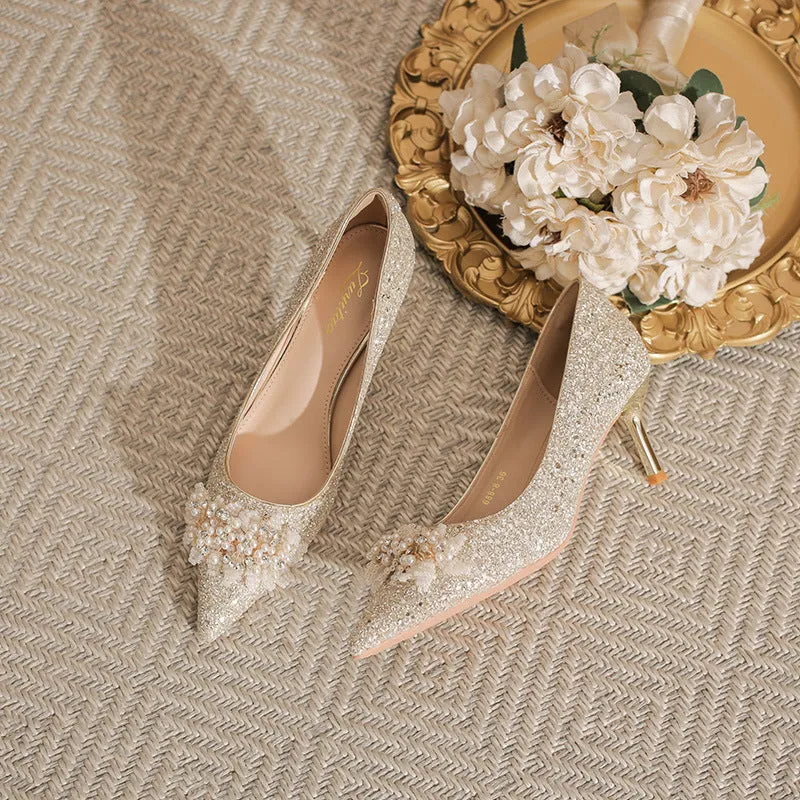 Pearl Detail Point Toe Pumps