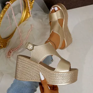 Peep Toe Cut Out Wedge Sandals