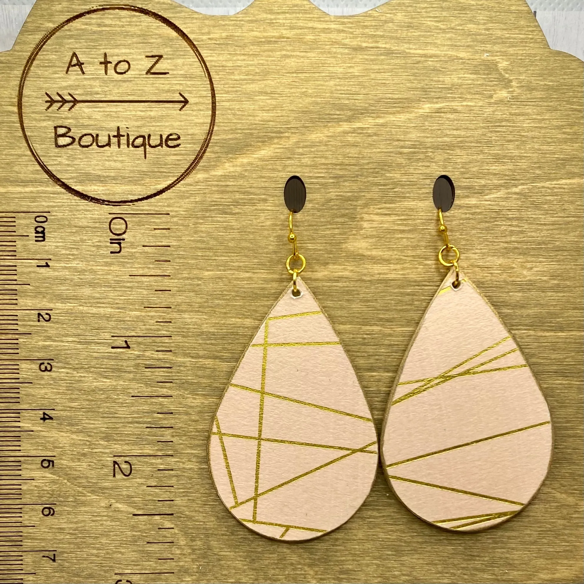 Pink and Gold Wood Earrings
