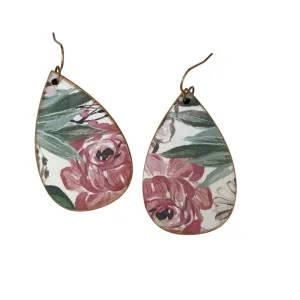 Pink and Green Floral Wood Earrings