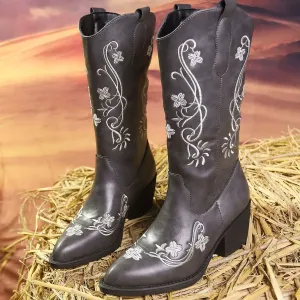 Point Toe Block Heels Boots