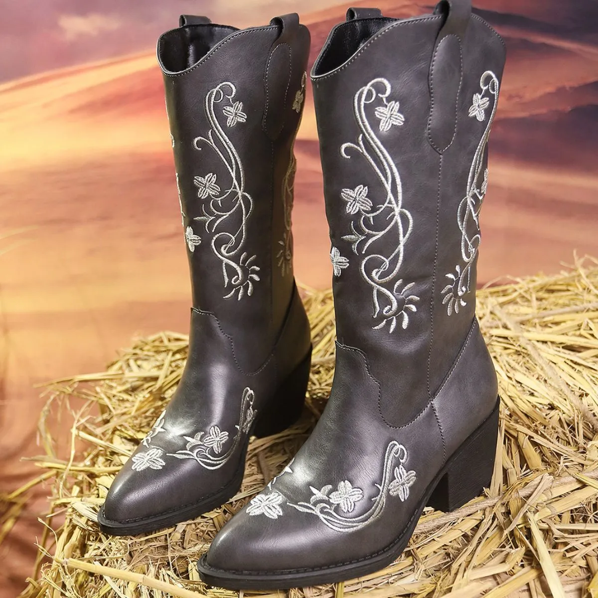 Point Toe Block Heels Boots
