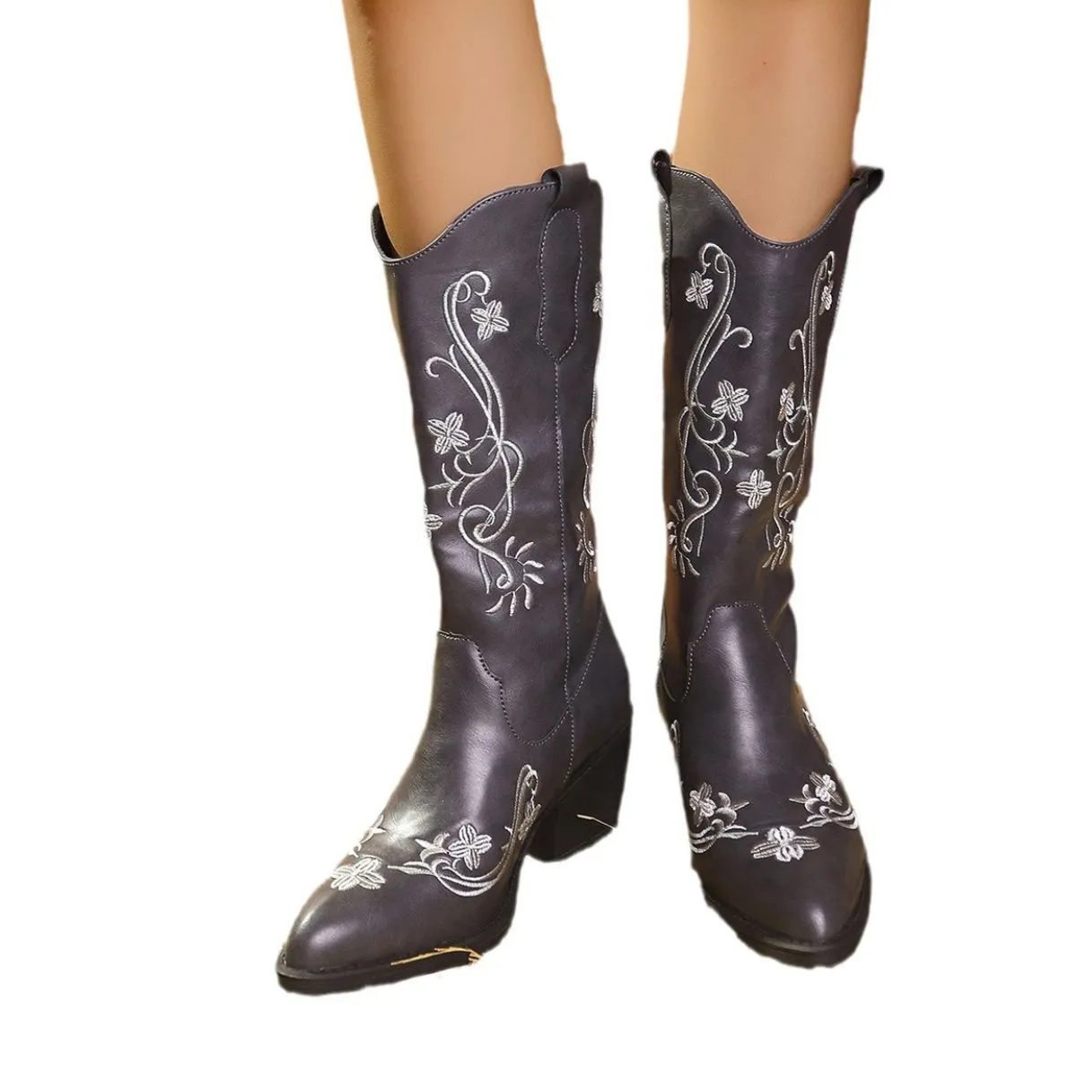 Point Toe Block Heels Boots