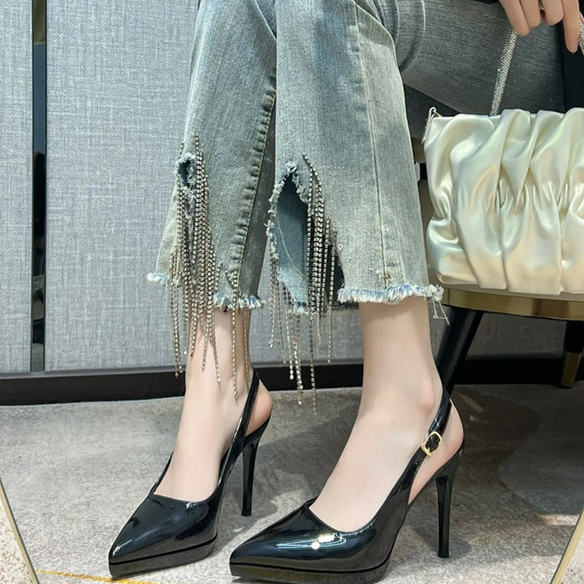 Point Toe Stiletto Slingback Pumps