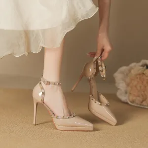 Rivet Decor Ankle Strap Stiletto Pumps