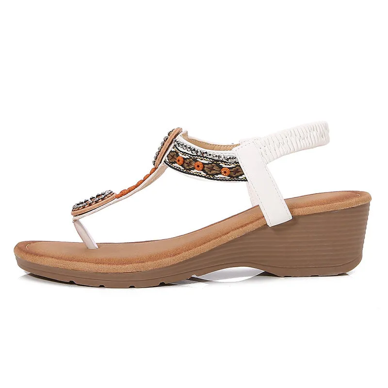 Rivet Decor Toe Post Wedge Sandals