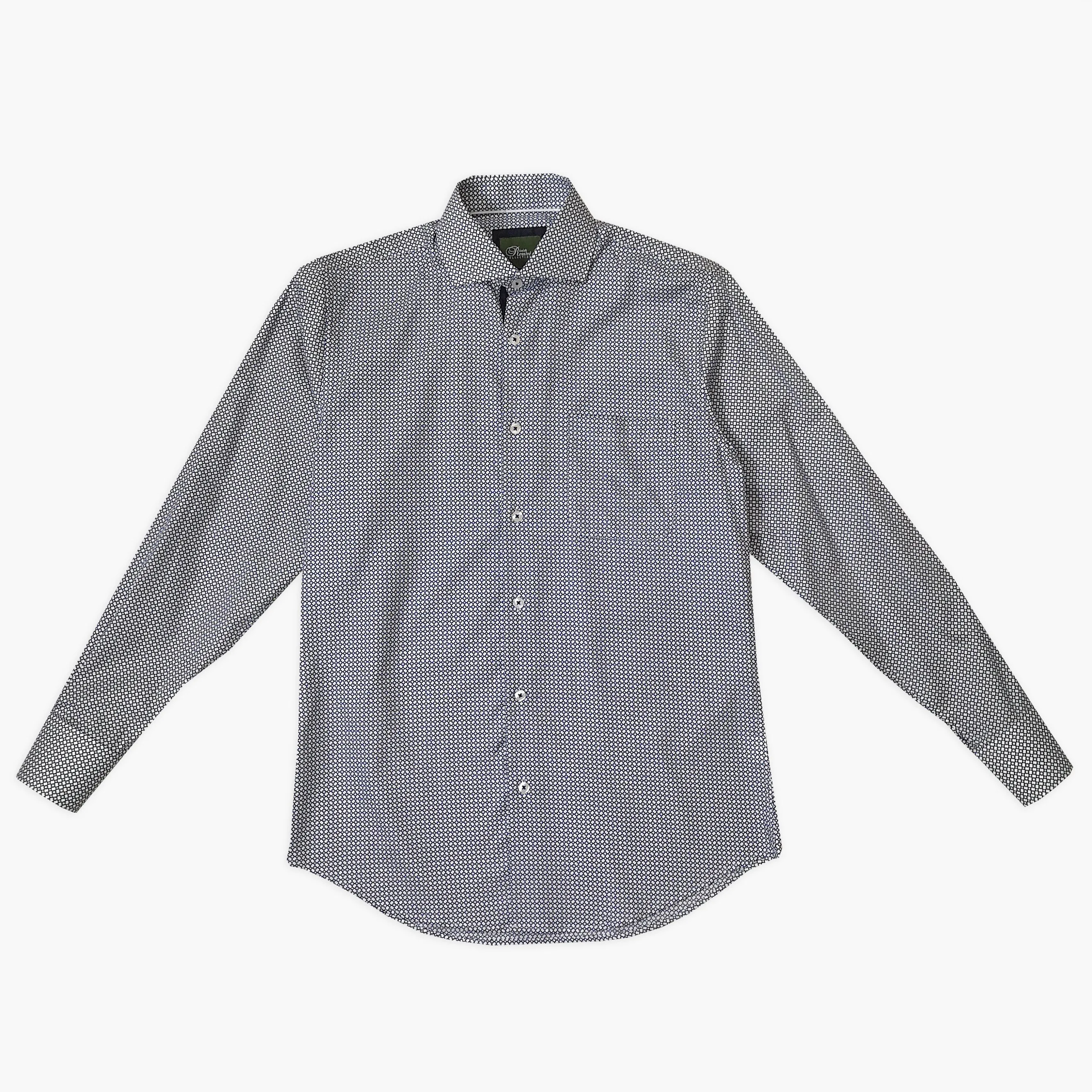 Rossini Navy Blue White Pattern LS Shirt