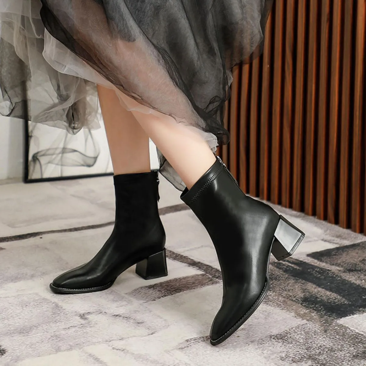 Round Toe Block Heels Boots