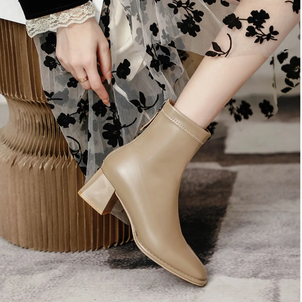 Round Toe Block Heels Boots