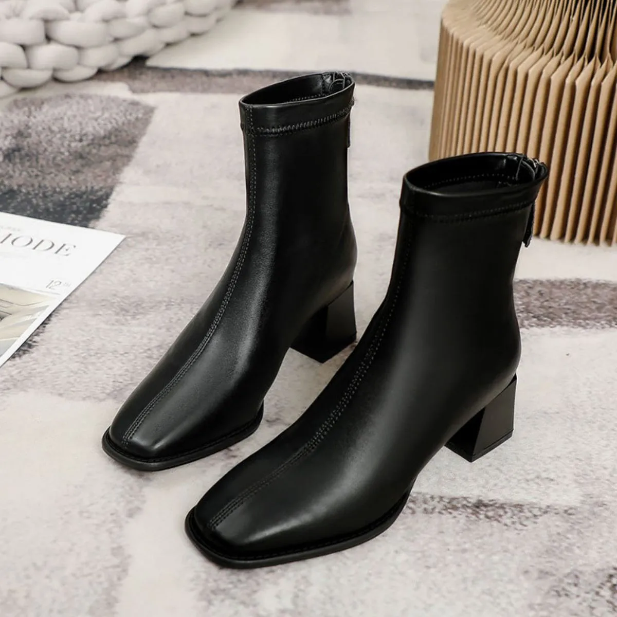 Round Toe Block Heels Boots