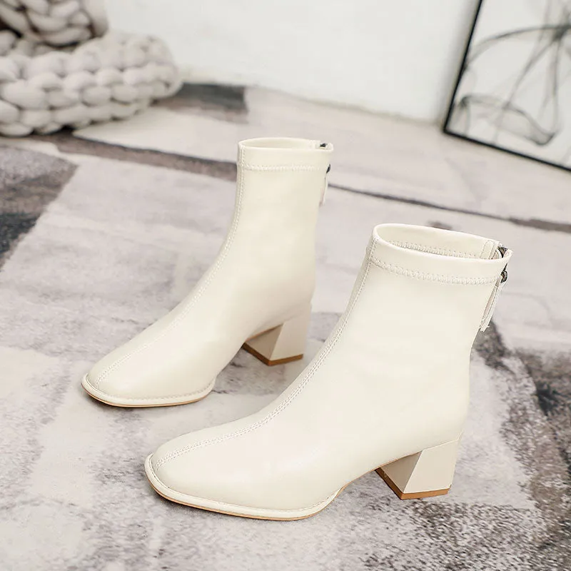Round Toe Block Heels Boots
