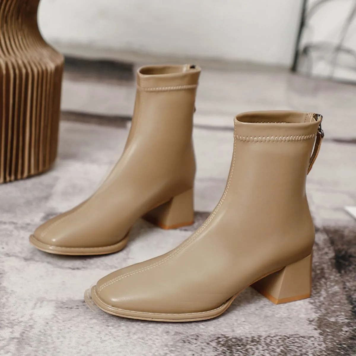 Round Toe Block Heels Boots