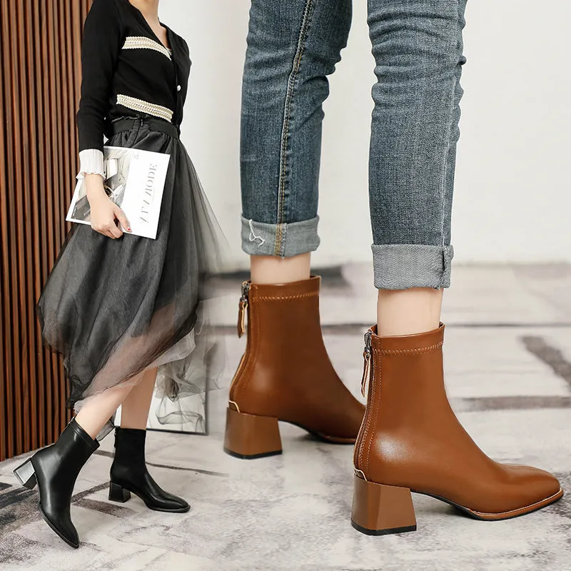 Round Toe Block Heels Boots