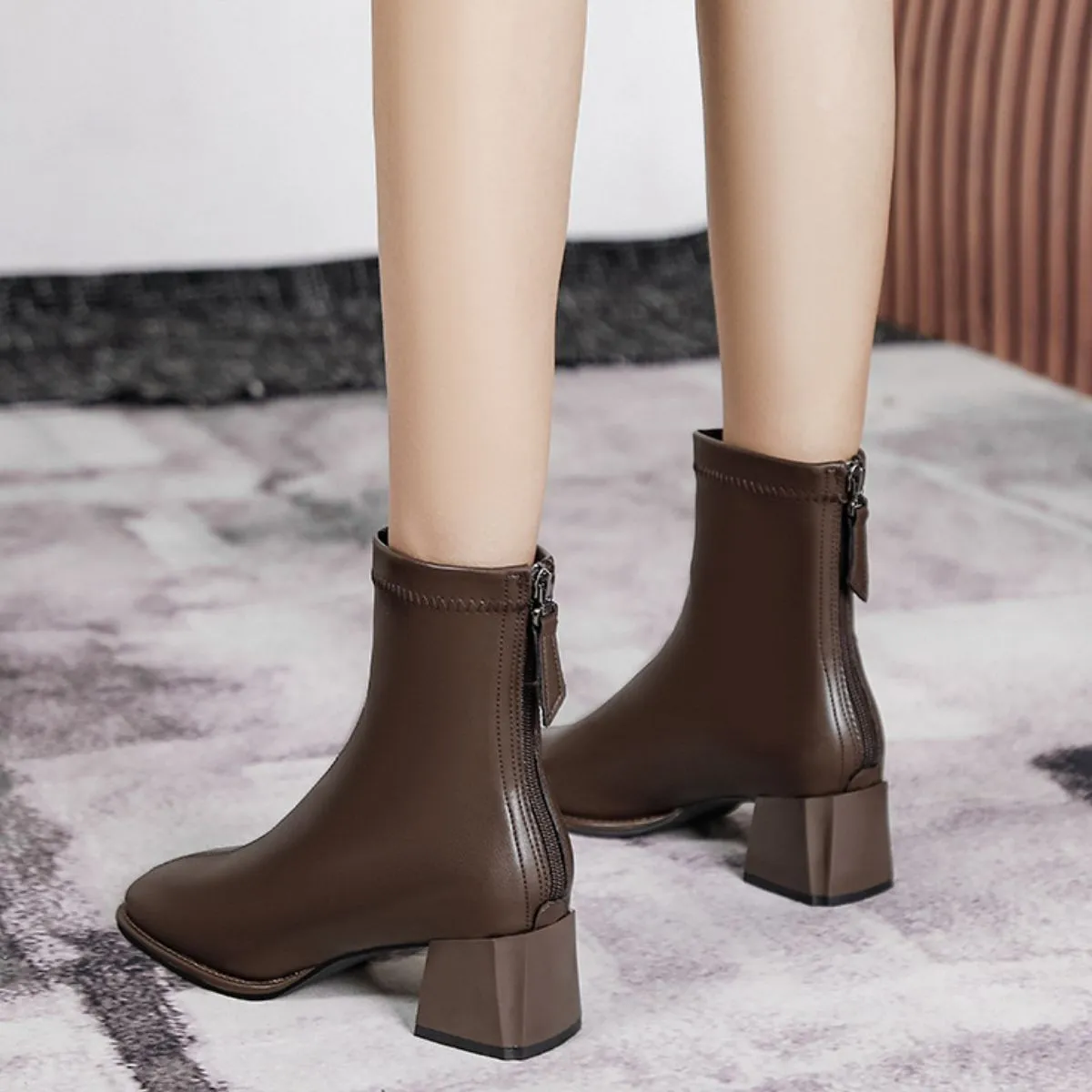 Round Toe Block Heels Boots