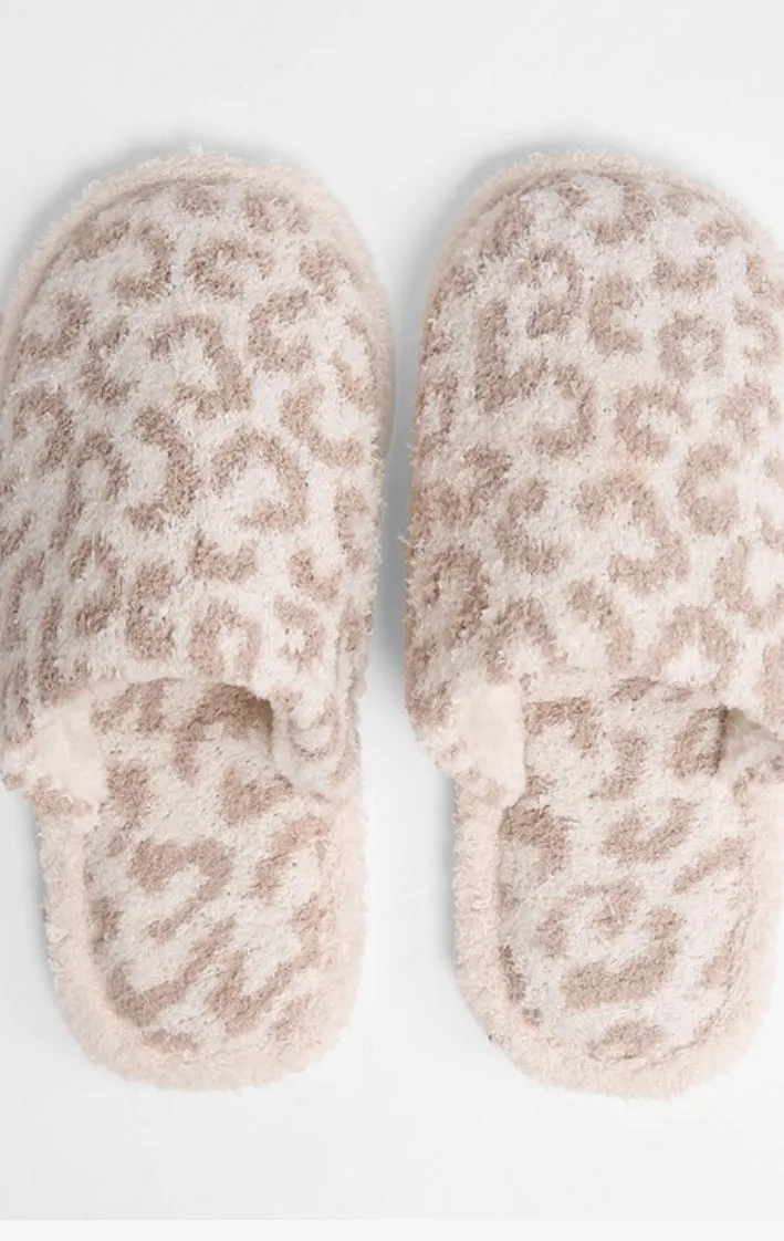 Something To Dream About Cozy Leopard Slippers In Beige