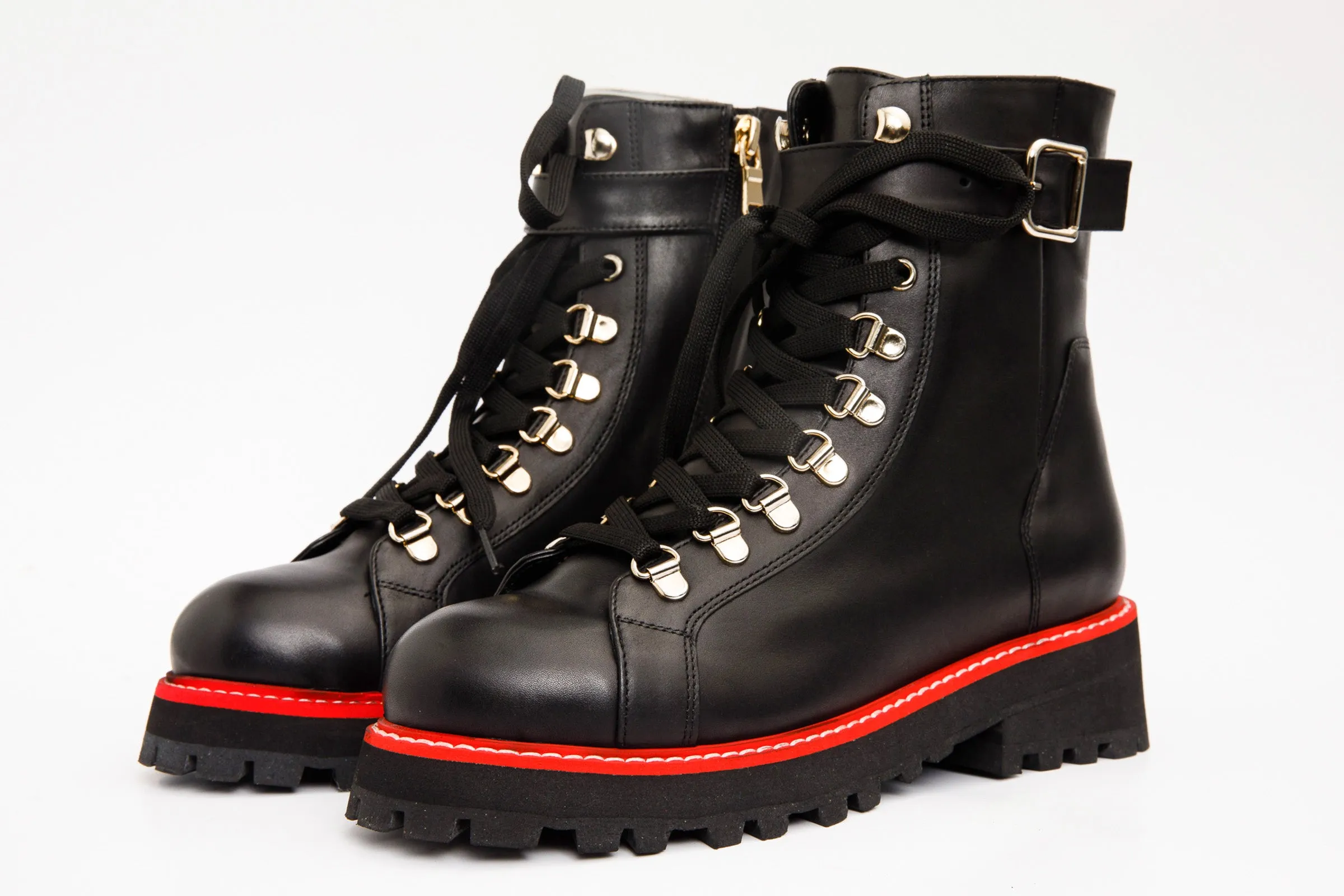 The Belgrano Black Leather Lace-Up Ankle Women Boot With a Side Zipper