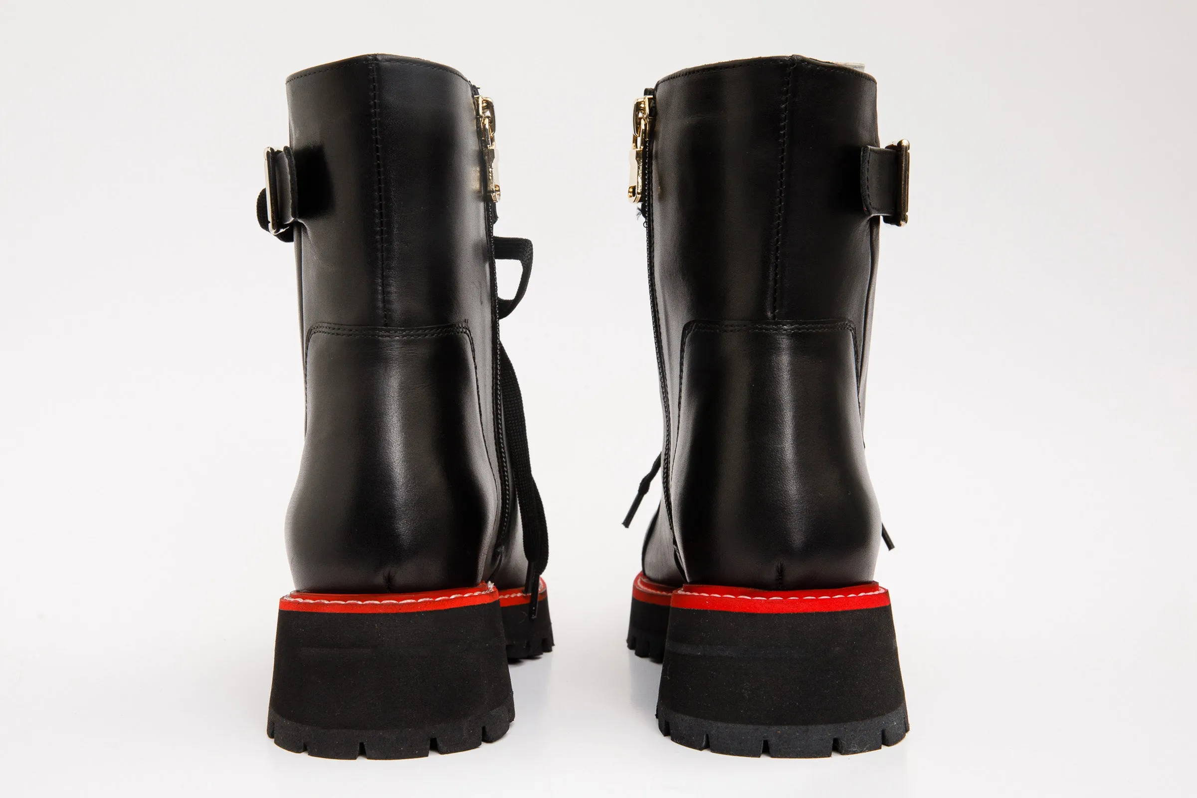 The Belgrano Black Leather Lace-Up Ankle Women Boot With a Side Zipper
